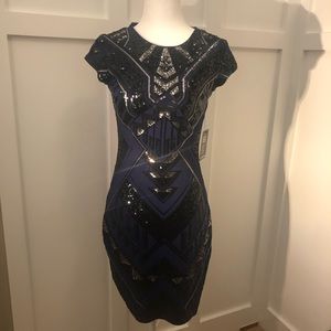 NWT Express Navy Fitted Sequin Dress